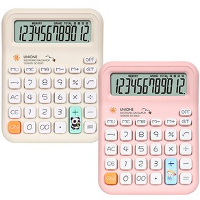 유니원 귀여운 디자인의 칼라 계산기 DC-20UC, 1개, 아이보리 팬더