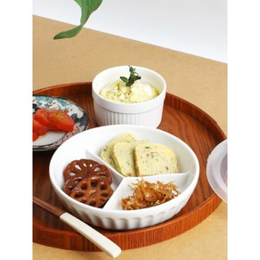 웨이브 3절 원형 도자기 나눔 찬기 3칸 뚜껑 반찬기 보관 밀폐, 1개