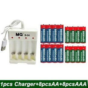 충전식 배터리 AAA 8800Mah AA 9800 Mah 플러스 충전기 세트 알칼리 기술 리모컨 면도기에 적합 1.5V 신제품, 2) 보라색, 1개