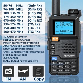 무전기 Quansheng UV 5R 플러스 워키토키 휴대용 Am Fm 양방향 라디오 커뮤터 VHF 스테이션 K5 리시버 햄 무선 세트 장거리, [01] 1PCs, 1.1PCs, 1개