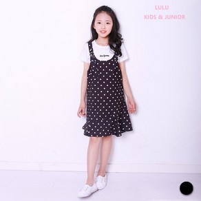 루루키즈[LULUKIDS] [무료배송]여아 주니어 도트 프릴 멜빵원피스셋트 원피스