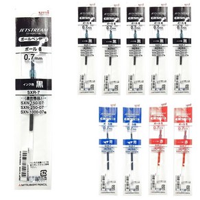 유니 제트스트림 단색 볼펜 전용 리필심 10개 1통 SXR-7 FOR SXN-150-07 (멀티펜에 사용불가), SXR-7 혼합10개(흑6청2적2)