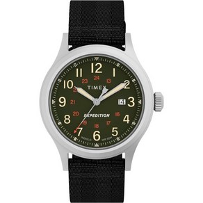 타이맥스 워치 손목시계 Timex 남성 익스페디션 노스 시에라 40mm 시계 블랙 스트랩 그린 다이얼 실버톤 케이스