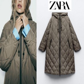 자라 여성 패딩 오버사이즈 루즈 퀼팅 후드 롱패딩 zara