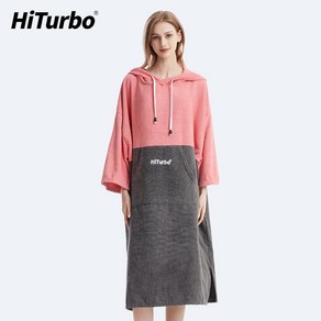 HiTubo 스포츠 라지 비치타올 극세사 후드 판초타올, 그레이+네이비