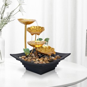 실내 탁상용 미니 분수 물멍 lotus leaf tabletop Fountains zen 요가 명상 폭포 자연 바위와 따뜻한 노란색 빛 거실 장식 인공폭포 실내분수대, 없음