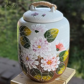 분청 일자 투톤 목단 쌀독 10kg 소금항아리 쌀통, 혼합색상