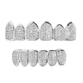 Hip Hop Bling Iced Out CZ Teeth Gillz Caps Set Fo Men Women Top&Bottom Cubic Zicon Gold Silve