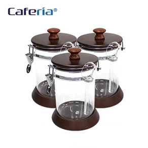 [카페리아] 나무/아크릴 밀폐용기 750ml x 3개 (CA2), 혼합색상