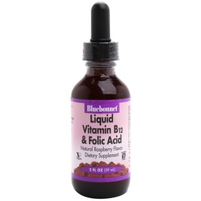 블루보넷 리퀴드 비타민 B12 & 엽산 내추럴 라즈베리 비건 글루텐 프리, 59ml, 1개