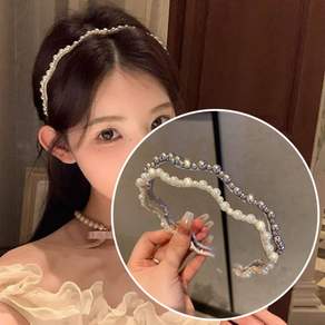 ZMBIRD 귀안아픈 진주 물결 슬림 헤어밴드 2종세트 N646