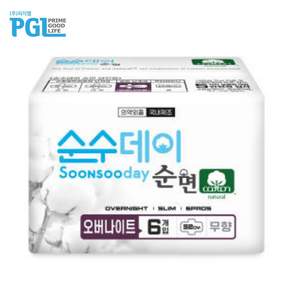 [중형] 순수데이 순면 생리대 슈퍼울트라 날개형, 1개, 6매입, 오버나이트