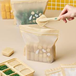 잼먹 지퍼꽉 이유식큐브 보관 이유식 저장, 15개, 베이지_L, 1.5L