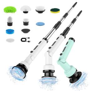 Ensi 전동 청소 브러시 가정용 자동 청소기 다용도 욕실 타일 욕조 회전 무선 청소 물걸레 브러시 10가지 브러시, 녹색