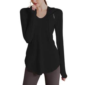 ECUPPER 여성 느슨한 긴 소매 캐주얼 운동 탑 미드 길이 요가웨어 탑 후드 피트 의류 스웨트 셔츠