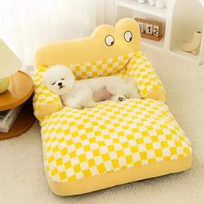 Tinduo 분리 및 세척이 가능한 보온성 좋은 애견 매트 미끄럼 방지 휴대용 강아지 소파, 1개, 노란색