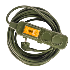 4000W 고용량 캠핑 누전 과부하 차단기 안전커버 2구 7M 전기 연장선 콘센트 멀티탭 (휴대용 수납가방 증정), 1개, 올리브그린+수납가방