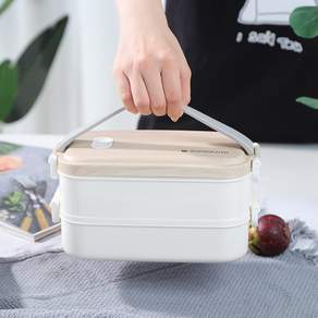 304스텐 2단 런치박스 도시락통 1600ml 화이트 핑크, 1개