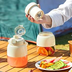 휴대용 믹서기 800ml 직음 착즙 더블컵뚜껑 무선착즙컵, 화이트