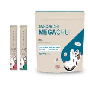 메가츄 짜먹는 츄르 고양이간식 60스틱 혼합맛(연어/참치), 연어30P+참치30P, 15g, 60개