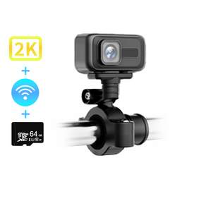 Fowod 2K 고화질 바이크/오토바이/자전거 블랙박스+WIFI 휴태폰 연동 +순환기록 +충돌저장+방폭설계+ABS가로지지대 +64GB 메모리 카드, 가로지지대