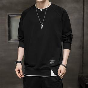 해피유통 남성 가을 기본 라운드넥 긴팔 맨투맨 간편한 슬릿 디자인