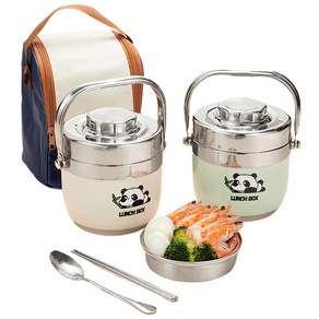 BAQIANHANG 스텐 보온 2단 도시락 가열 도시락 직장인 필수템 도시락통 1.2L 1.5L, 화이트1.2L 원형2단, 1개