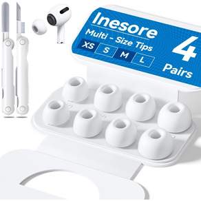 AirPods Pro 4쌍 교체용 이어 휴대용 보관함 및 클리너 펜 호환 실리콘 이어팁 XS 2p + S 2p + M 2p + L 2p 세트 화이트 1세트, SMLXS-Bai