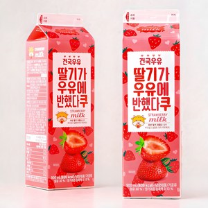 건국유업 딸기가 우유에 반했다쿠, 900ml, 2개