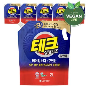 테크 베이킹소다 플러스 구연산 실내건조 액체세제 일반 리필, 2L, 6개