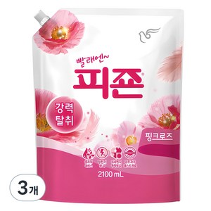 피죤 강력탈취 레귤러 섬유유연제 핑크로즈 리필, 2.1L, 3개