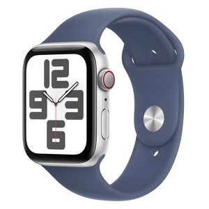 Apple 정품 2024 애플워치 SE 2세대 알루미늄 케이스, 44mm, Cellula, 실버 / 데님 스포츠 밴드, M/L