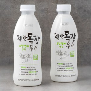 건국유업 무항생제 인증 착한목장 우유, 750ml, 2개