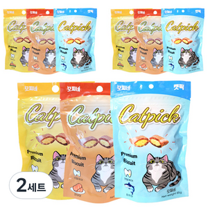 모찌네 고양이 프리미엄 캣픽 비스켓 연어 x 3p + 참치 x 3p + 치킨 x 3p 세트, 혼합맛, 85g, 2세트