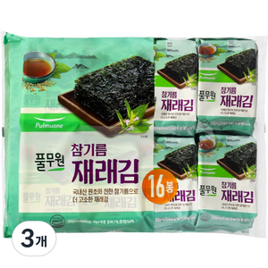 풀무원 참기름 도시락 재래김 16p, 64g, 3개