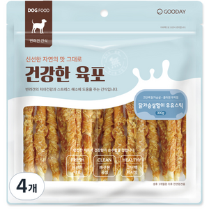 굿데이 건강한육포 강아지 간식, 닭가슴살 + 우유 혼합맛, 300g, 4개