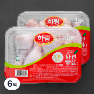 하림 자연실록 무항생제 인증 닭다리 북채 (냉장), 400g, 6팩