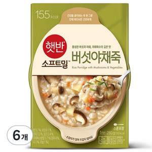 햇반 버섯야채죽, 280g, 6개