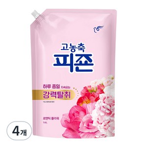 피죤 고농축 강력탈취 오리지널 섬유유연제 로맨틱플라워 리필, 1.6L, 4개