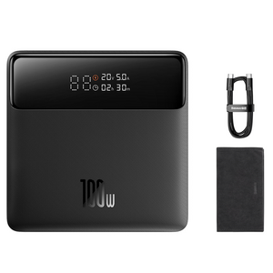 베이스어스 블레이드 2세대 100W 20000mAh HD 에디션 슬림 노트북 고출력 LED 디스플레이 보조배터리 + C to C 100W 초고속충전 케이블 50cm, PPBLD100HD, 블랙