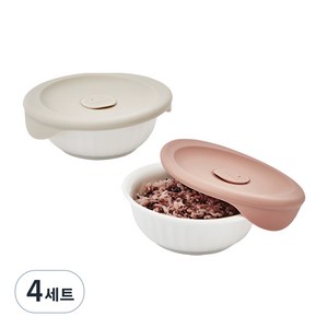 락앤락 바로 한끼 도자기 밥용기 2P, 4세트, 몸체 355ml 2p + 뚜껑캡 2p