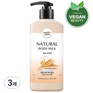 해피바스 정말 순한 바디밀크 베이비 파우더향, 400ml, 3개