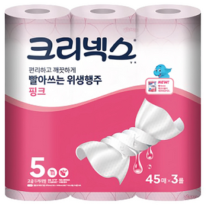 크리넥스 빨아쓰는 위생행주 핑크 45매, 3롤, 1개