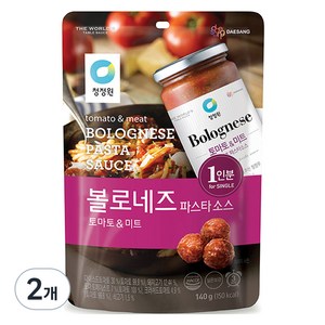 청정원 싱글 파우치 볼로네즈 토마토 파스타소스, 2개, 140g