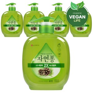 자연퐁 찌든때 걱정없는 솔잎 주방세제 용기형, 490ml, 5개