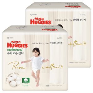하기스 네이처메이드 퓨어코튼 순면 팬티형 기저귀 남여공용, 6단계, 56매