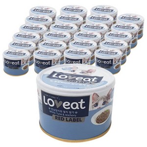 LOVeat 레드라벨 고양이 간식캔, 혼합맛(흰살참치/멸치), 160g, 24개