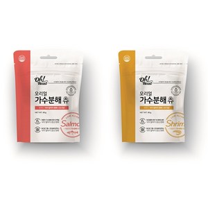 오리얼 반려동물 가수분해 츄 건조간식, 연어, 새우, 90g, 2개