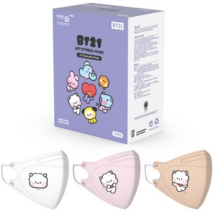 어린숨엣지 라인프렌즈 BT21 아트심볼 새부리형 컬러마스크 중형 RJ 미니니 3종 x 10p 세트, 화이트, 라이트핑크, 라이트베이지, 1세트