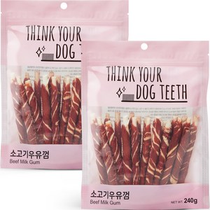 띵크유어도그티 소가죽우유껌 연어스틱 묶음, 혼합맛(소고기/우유), 240g, 2개